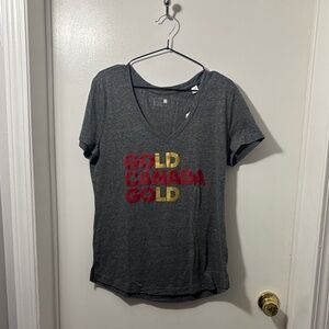 NWT adidas Gray V-Neck Tee with Gold and Red Text